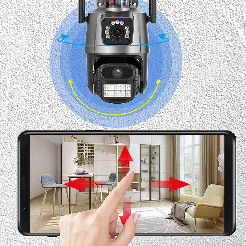 6MP 3K Dual-Lens PTZ WLAN-Kamera mit Nachtsicht, Bewegungsdetektion, Gegensprechanlage, Wiedergabe | ICSEE App Sicherheits-CCTV