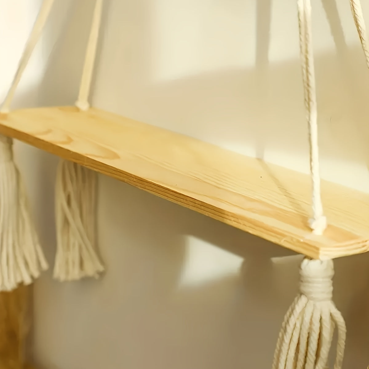 Frendorf | Boho Makramee Wandregal – Handgefertigtes Holzregal mit Seil-Design für ein gemütliches Interieur