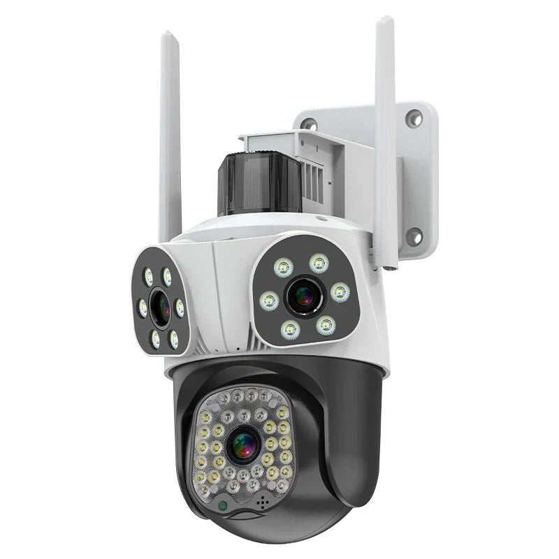 3MP Triple Outdoor WiFi Kameras - HD IP Überwachung mit Farb-Nachtsicht, Menschenerkennung, Gegensprechanlage, IP66 wasserdicht, 360° Panoramaansicht