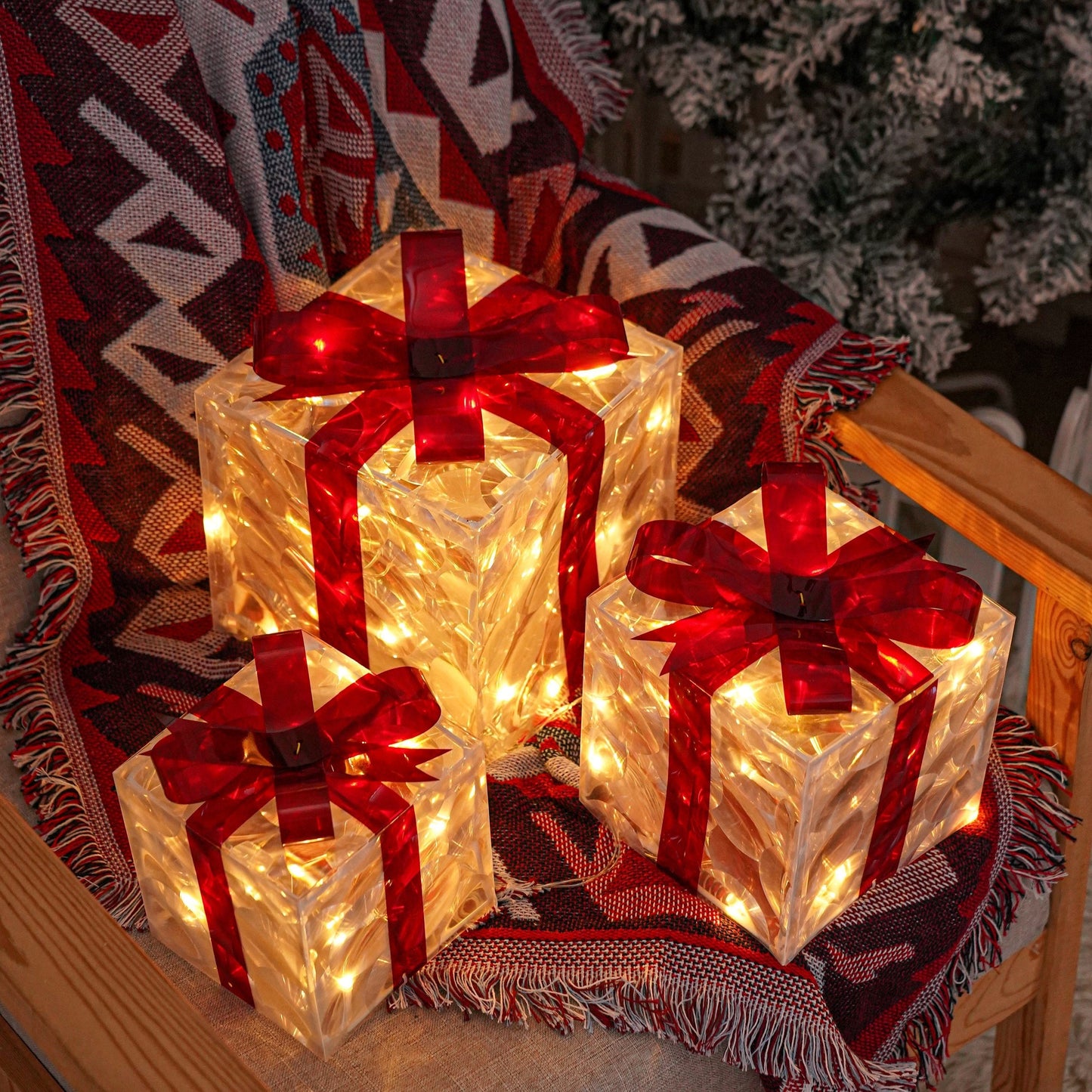 Frendorf | JollyGlow LED Geschenkboxen Set | Weihnachtsbeleuchtung | Deko für Innen & Außen | Set aus 3 Boxen