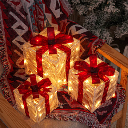 Frendorf | JollyGlow LED Geschenkboxen Set | Weihnachtsbeleuchtung | Deko für Innen & Außen | Set aus 3 Boxen