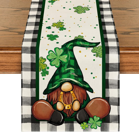 Frendorf | Artoid Mode Buffalo Plaid Shamrock Gnome St. Patrick'S Day Tischläufer, Saisonale Frühlingsfeier Küchendekoration für Innen- und Außenbereich Party Deko 13 X 72 Zoll