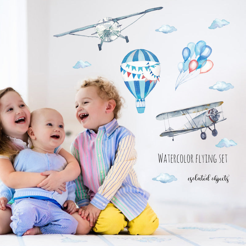 Frendorf | Cartoon Wandtattoos Aquarell Klassische Flugzeuge