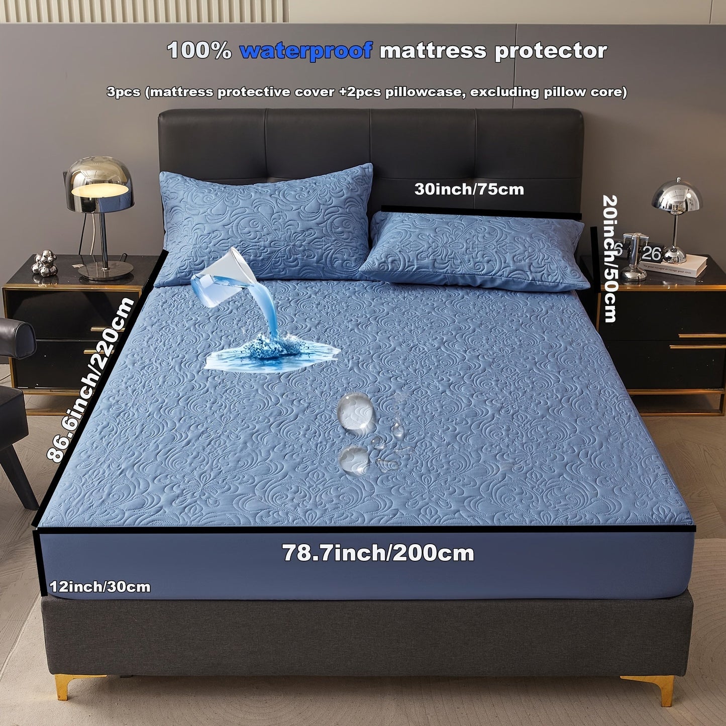 3-teiliger wasserdichter Matratzenschoner Set – Atmungsaktiv, Staubdicht, Rutschfest, Maschinenwaschbar, Spannbettlaken mit tiefem Pocket für alle Jahreszeiten