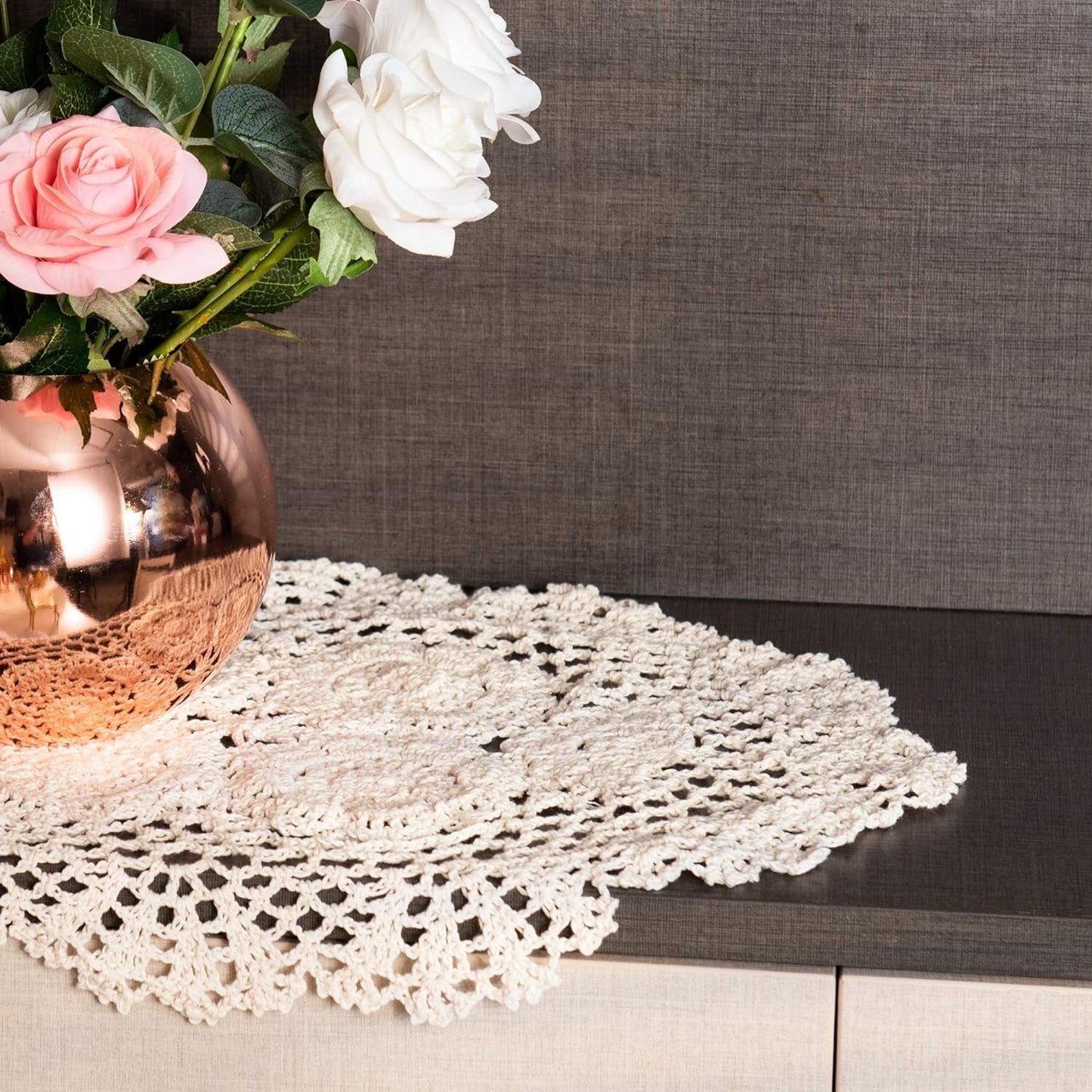 Frendorf | 2-Teilig Handgefertigte Baumwolle Häkel-Untersetzer Ovale Spitze Tischplatzsets 12 X 17 Zoll, Beige