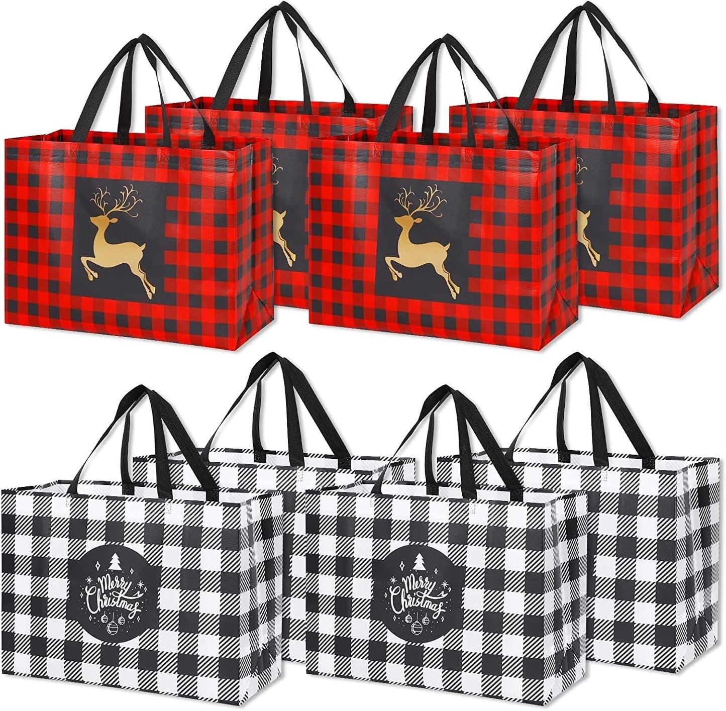 Frendorf | 8er-Pack Extra Große Weihnachtsgeschenktüten, Wiederverwendbare Tragetaschen mit Griff, Nicht-Gewebte Weihnachts-Einkaufsbeutel für die Feiertage, 16,9*12,6*6,8"