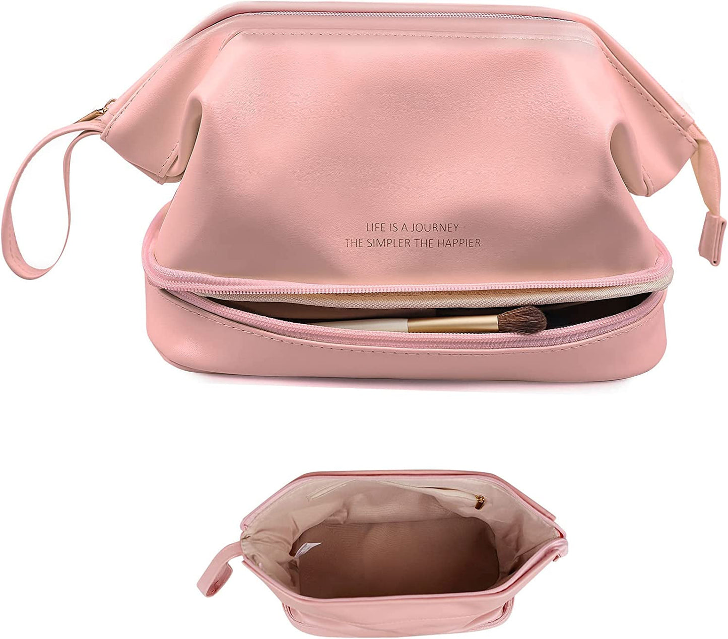 Frendorf | Abiudeng Große Make-up Tasche, Doppelschicht Kosmetiktasche, Reise Make-up Tasche, Leder Make-up Tasche, Kosmetische Reisetaschen, Tragbare Leder Kulturbeutel, Geräumige Kosmetiktasche für Frauen und Mädchen
