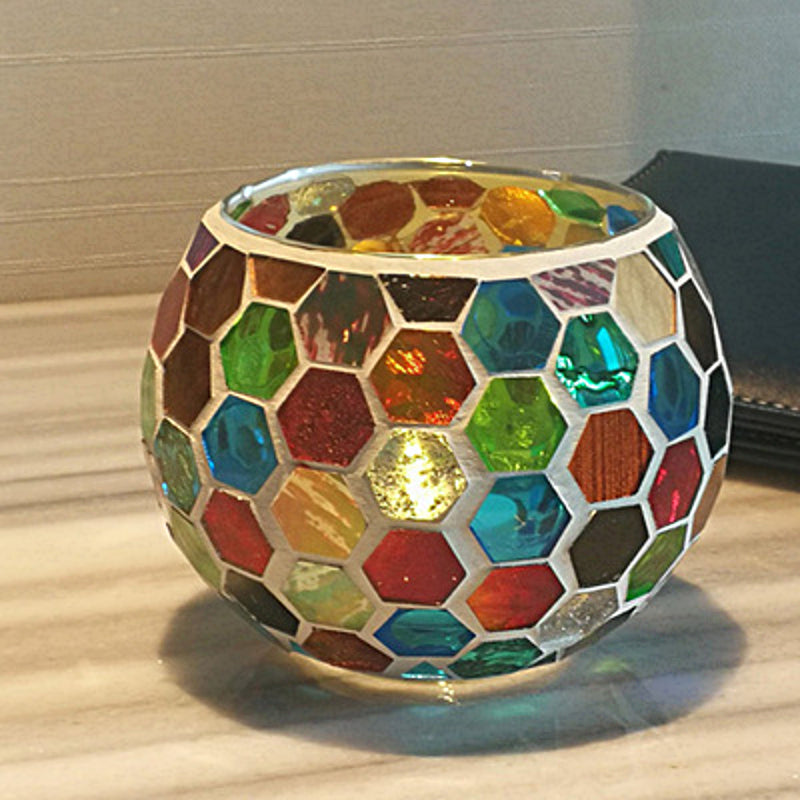 Frendorf Europäischer Retro Glas Mosaik Teelichthalter