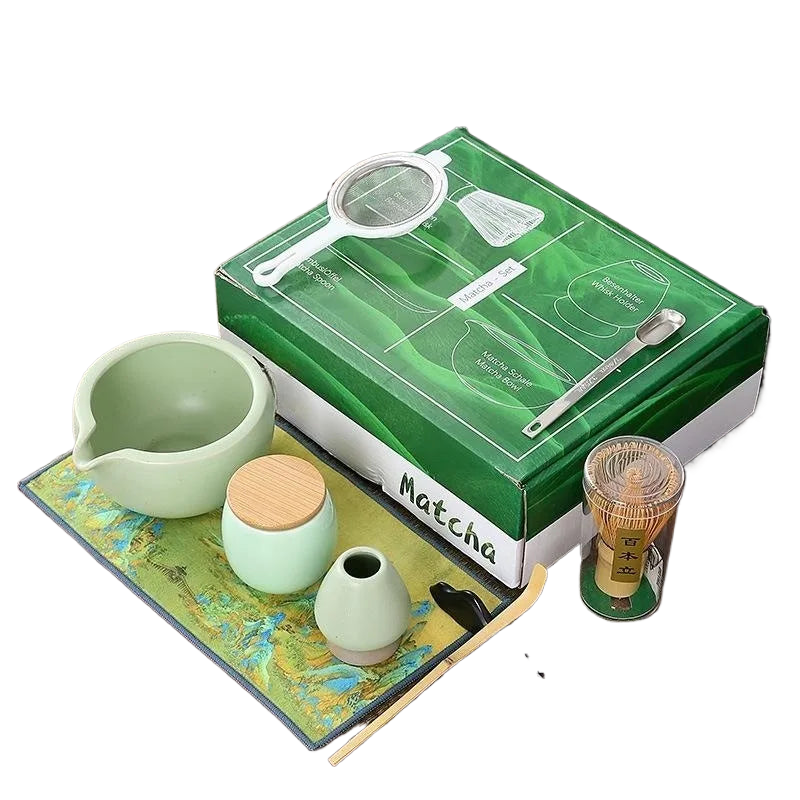 9 Stück/Set Japanische Keramik Matcha Geschenkschachtel Grüntee Chasen Halter Ständer Schüssel Bambusbesen Mühle Pinsel Tee Werkzeuge Halter Tee