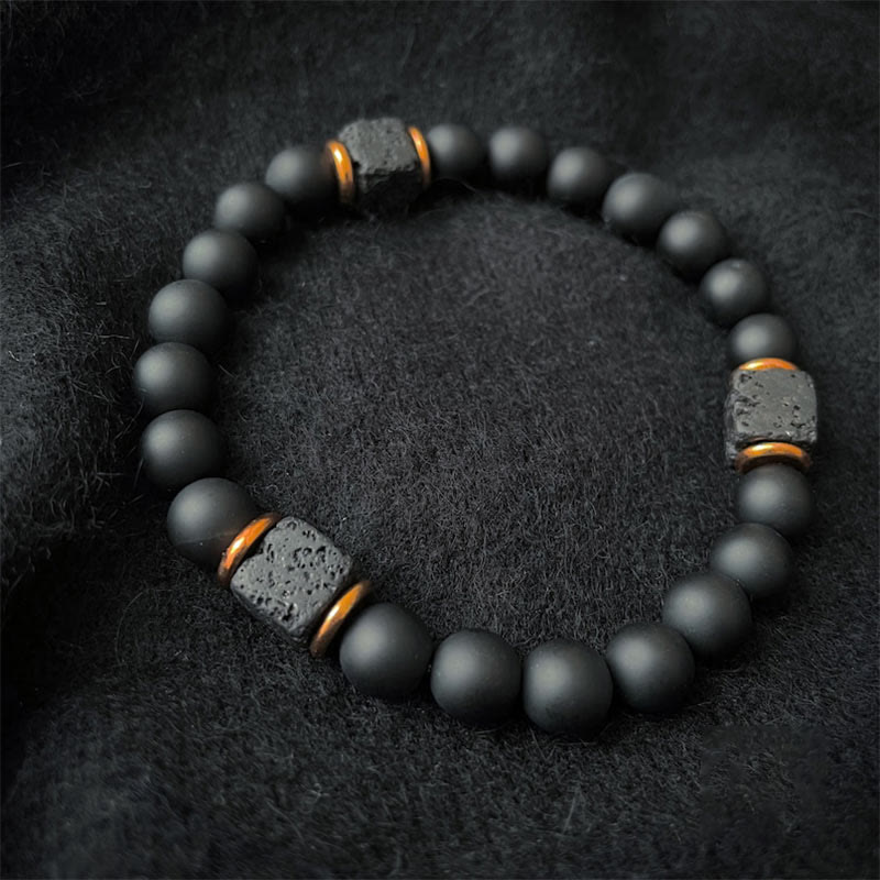 Frendorf | Aurelia Schwarz Onyx und Lavastein Würfel Balance-Armband