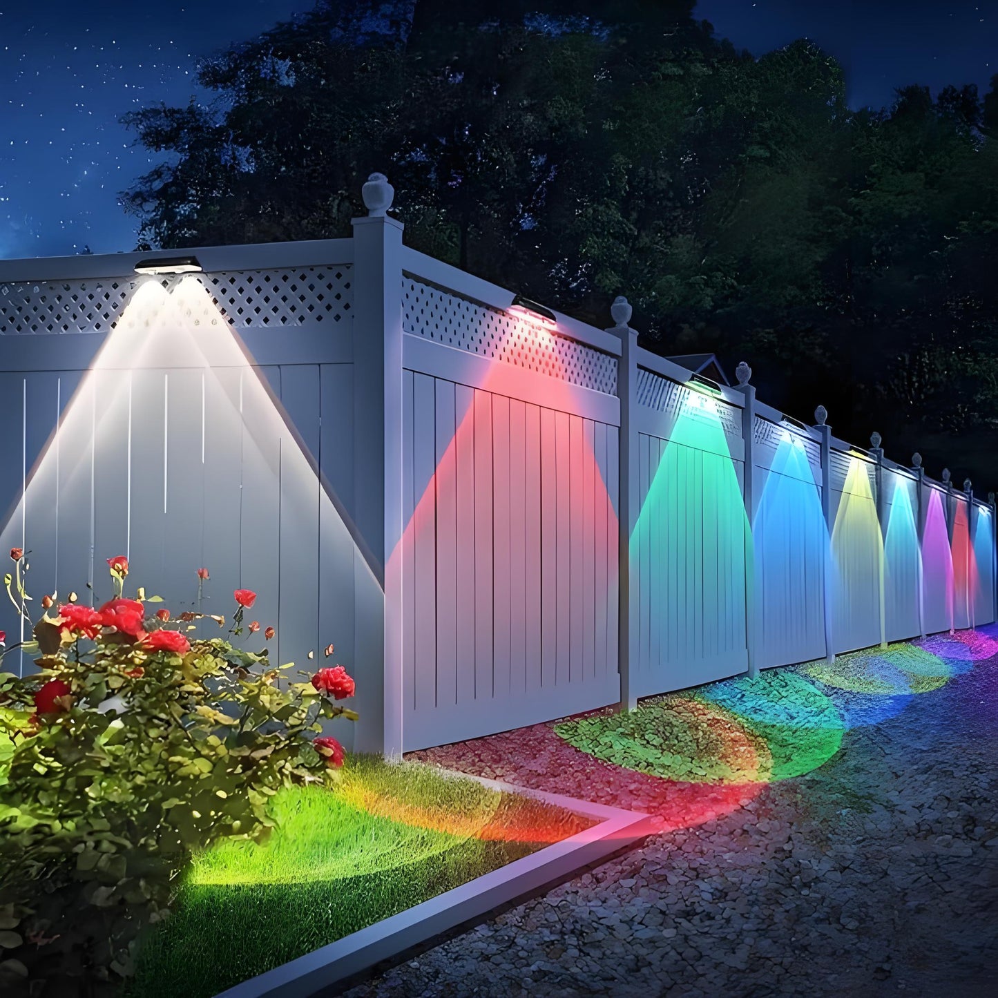 Solarzaunlichter Außen warmweiß & RGB wechselnde Solar Decklichter, LED Solarlichter für Außen Wand Geländer Terrasse Treppe Schritt Garten Hinterhof