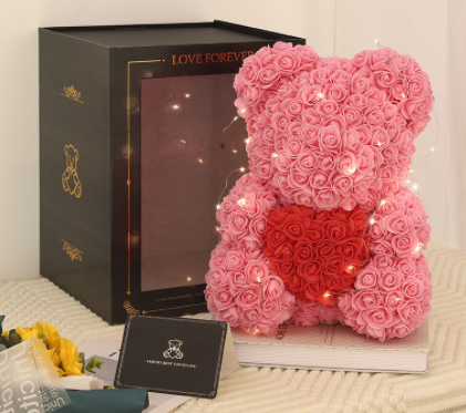 Frendorf | Valentinstag Geschenk Rose Bär Ewige Blume Rose Teddybär PE Schaum Bär 25cm Valentinstag