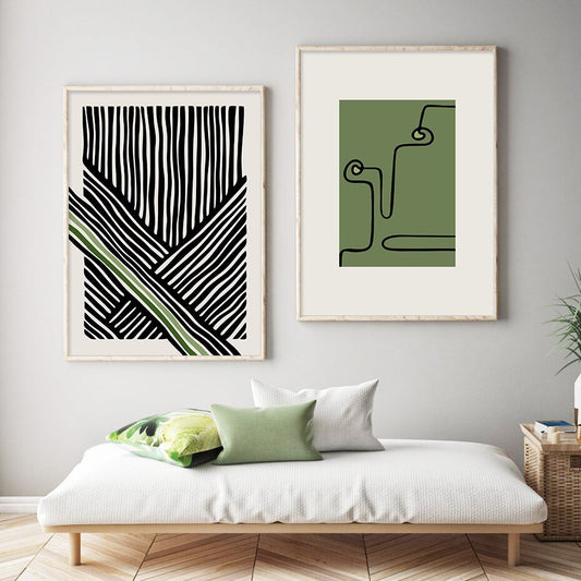 Abstrakte schwarze Linien Leinwand Kunst Poster