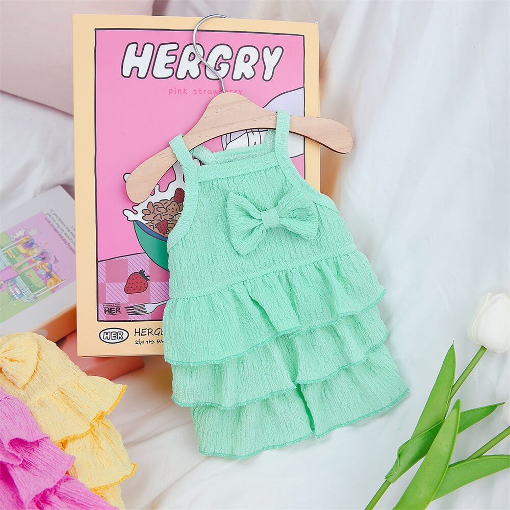 Adorable Rüschhundekleid mit Schleife - Perfekt für Sommerausflüge
