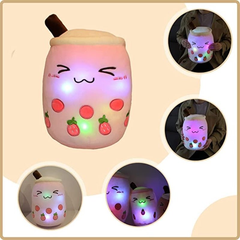 AIXINI Leuchtendes Boba Bubble Tea Plüschkissen - Stofftier mit LED farbigen Nachtslichtern und super weichem Material