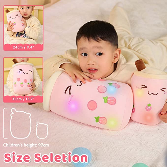 AIXINI Leuchtendes Boba Bubble Tea Plüschkissen - Stofftier mit LED farbigen Nachtslichtern und super weichem Material