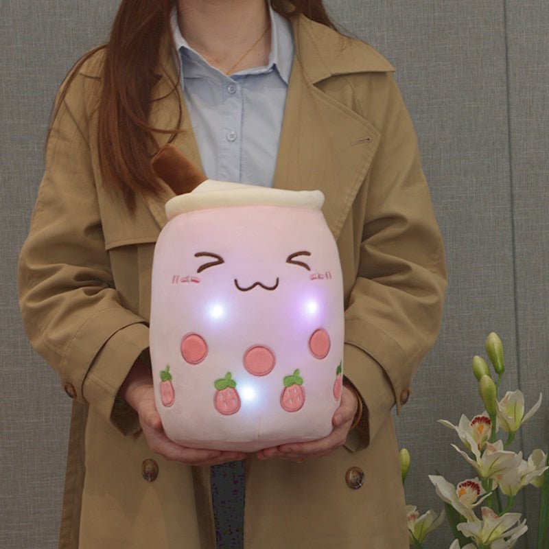 AIXINI Leuchtendes Boba Bubble Tea Plüschkissen - Stofftier mit LED farbigen Nachtslichtern und super weichem Material