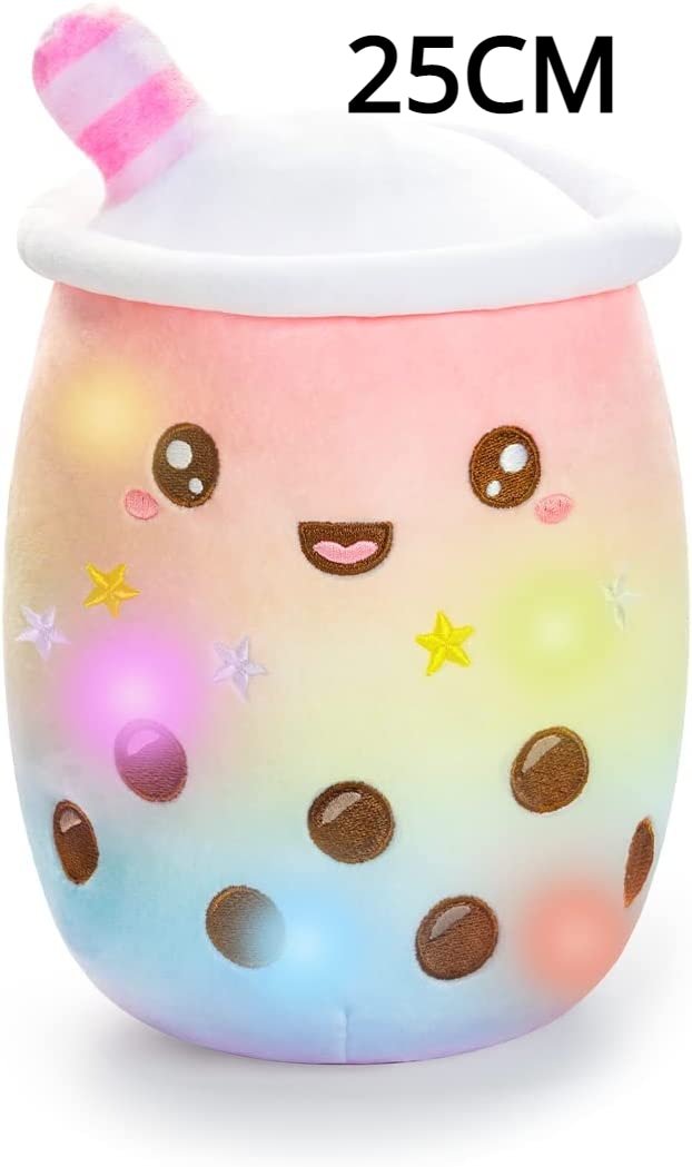 AIXINI Leuchtendes Boba Bubble Tea Plüschkissen - Stofftier mit LED farbigen Nachtslichtern und super weichem Material