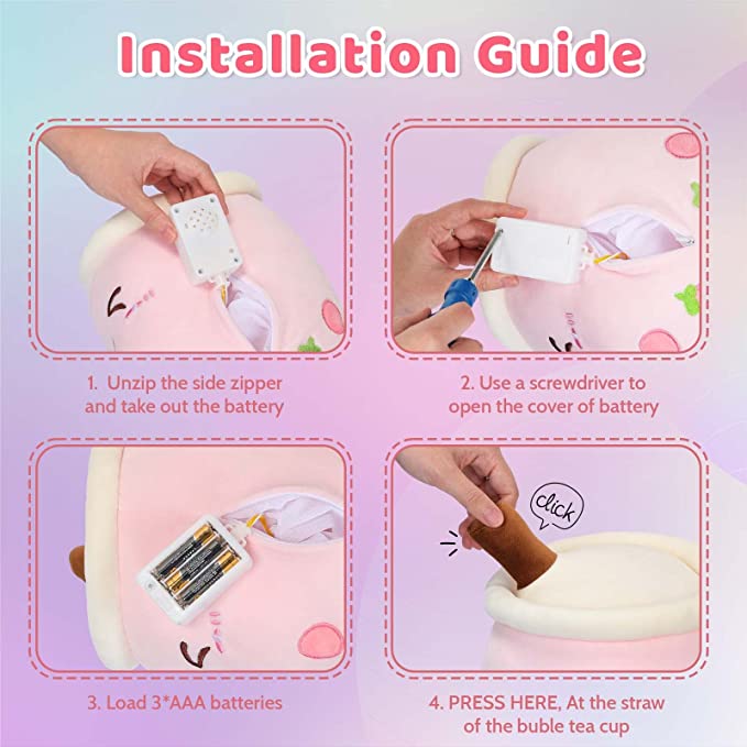 AIXINI Leuchtendes Boba Bubble Tea Plüschkissen - Stofftier mit LED farbigen Nachtslichtern und super weichem Material