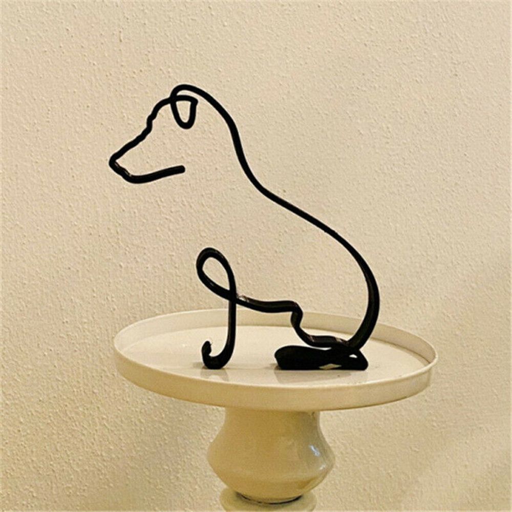 Tier Kunst Eisen Skulptur Retro Metall schwarze Linien Katze Hund Schreibtisch Ornament