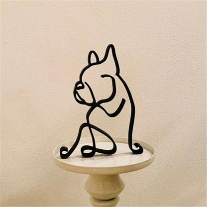 Tier Kunst Eisen Skulptur Retro Metall schwarze Linien Katze Hund Schreibtisch Ornament