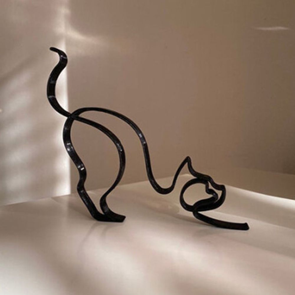 Tier Kunst Eisen Skulptur Retro Metall schwarze Linien Katze Hund Schreibtisch Ornament
