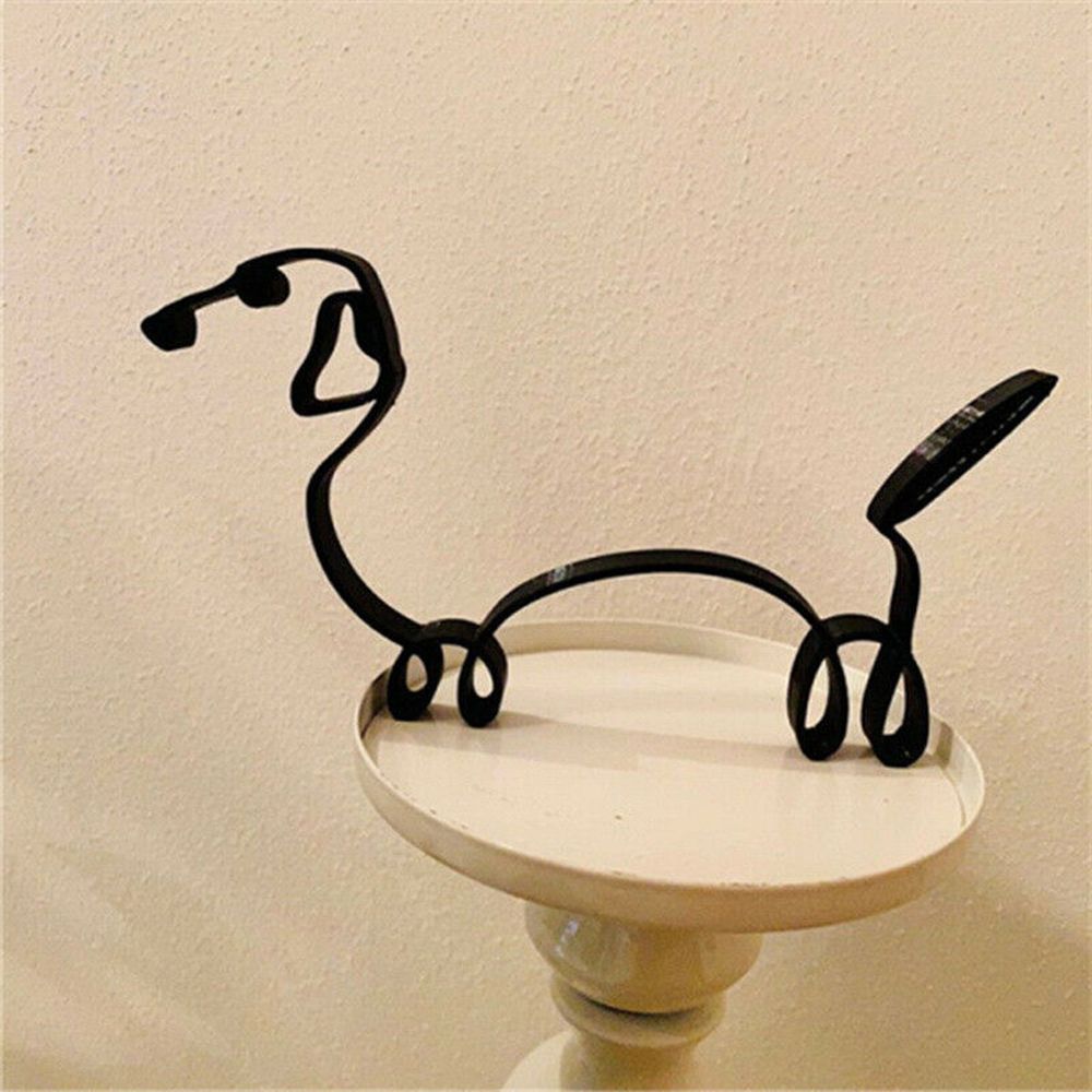 Tier Kunst Eisen Skulptur Retro Metall schwarze Linien Katze Hund Schreibtisch Ornament