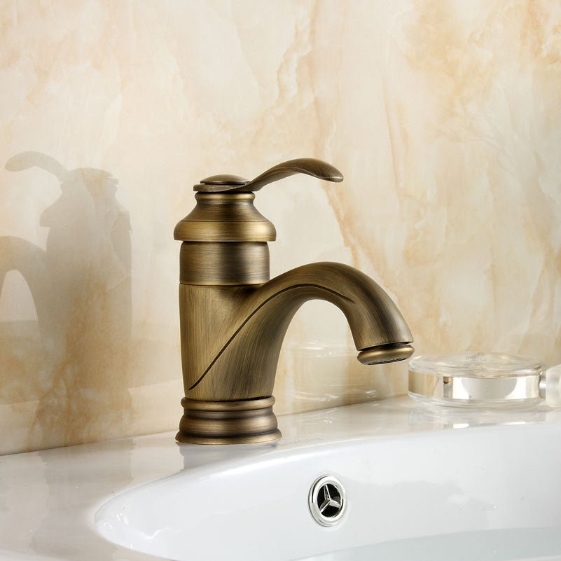 Frendorf | RoyalFlow Antiker Messing Wasserhahn | Badezimmerarmaturen Kran | Elegantes Design für Waschbecken