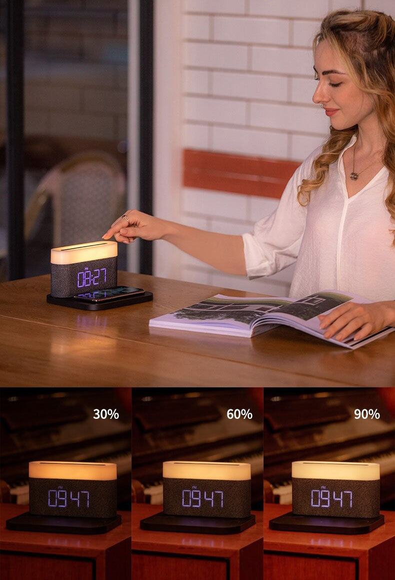 3-in-1-Drahtlosladegerät, Wecker und LED-Lampe