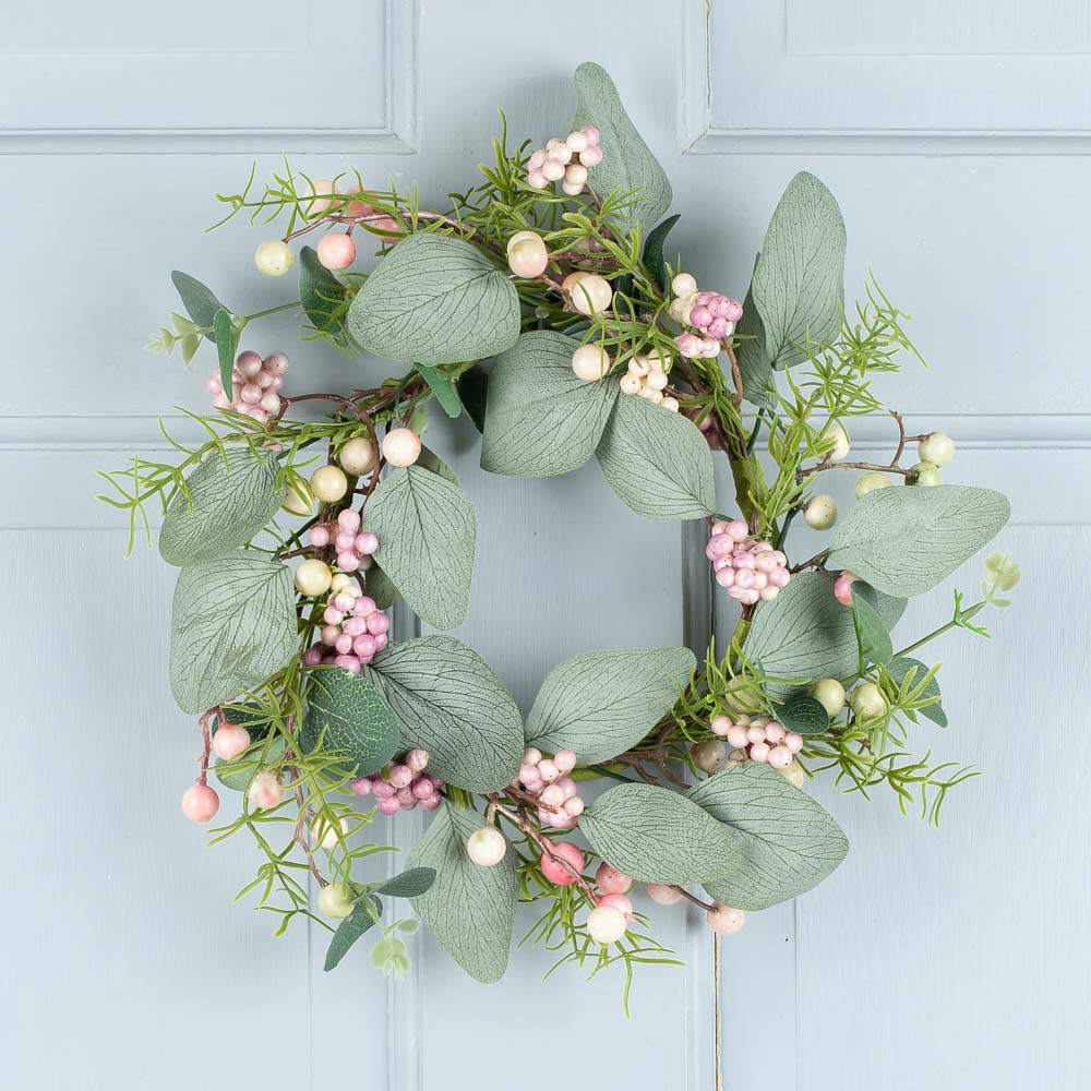 Frendorf | Blush Berry Kerzenring 23 cm – Eleganter dekorativer Ring mit sanften Blush-Beeren und Laub – Perfekt für Feiertagsmittelstücke, Tischdekoration und saisonale Displays