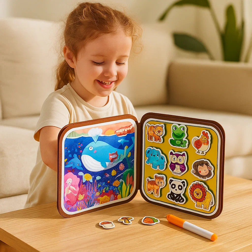 Frendorf | 2in1 Magisches Montessori Geschichten Buch zum Malen und Spielen