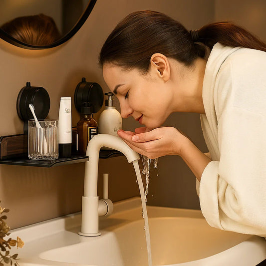 Frendorf | Badezimmer Saugnapf Waschbeckenablage im Walnuss Design