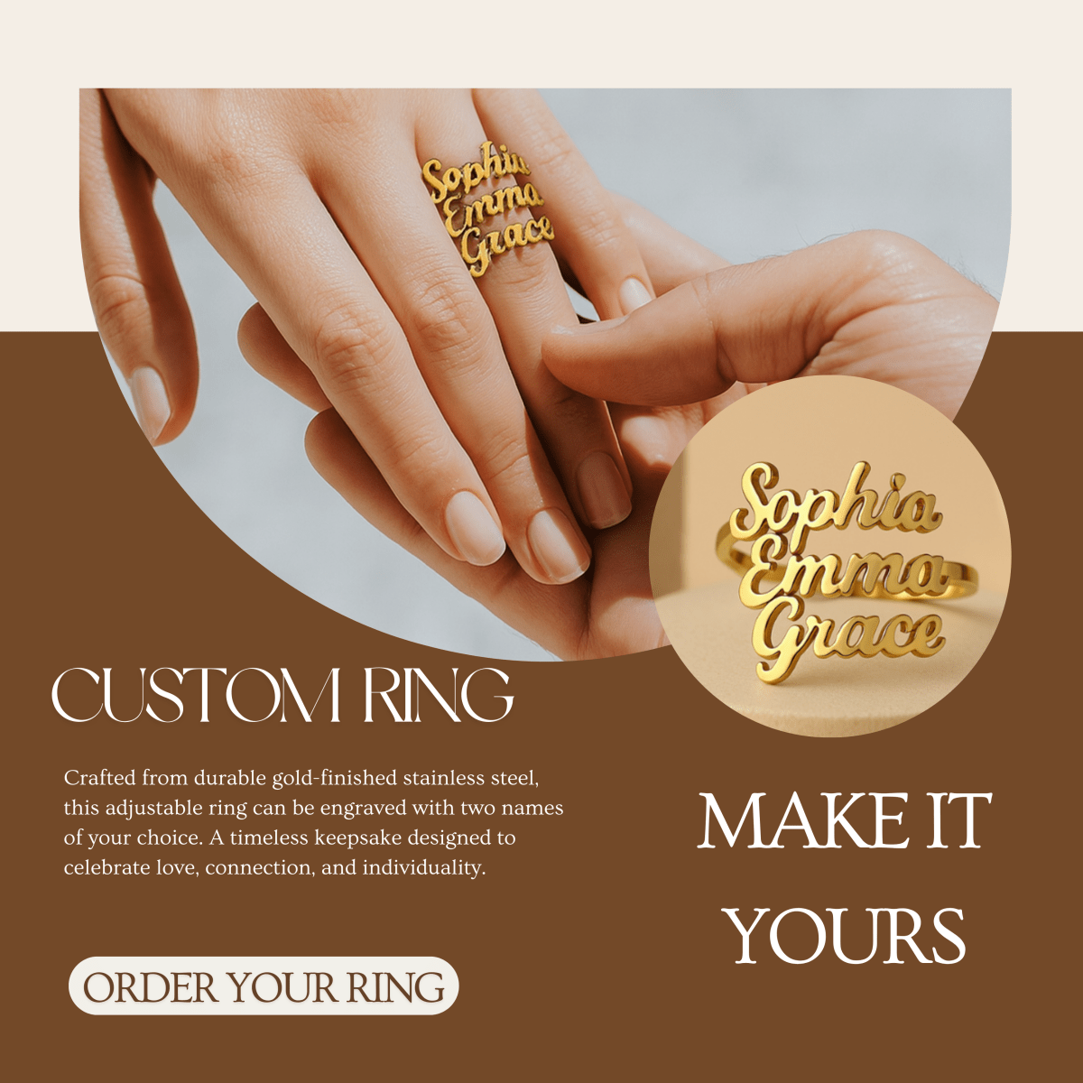 Frendorf | AURELION – Anpassbarer Gold Edelstahl Namensring