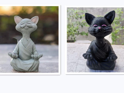 Verspielt Schwarze Buddha Katze Figur Meditation Yoga Sammlerstück Glückliche Katzen Dekor Zuhause Garten Dekoration Gartenornament