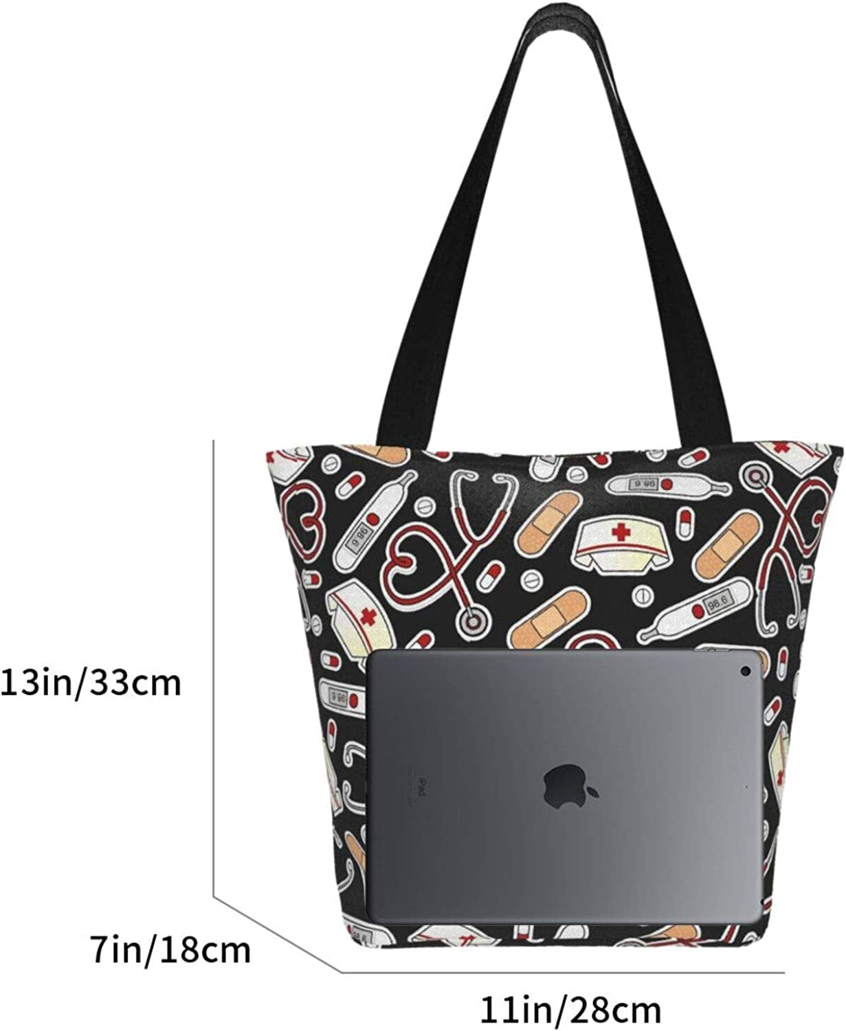 Frendorf | Antcreptson Medizinisches Thermometer Krankenschwester Hut Canvas Einkaufstasche für Frauen Reisen Arbeiten Einkaufen Lebensmittel Top-Griff Handtaschen Große Taschen Wiederverwendbare Handtaschen Baumwoll-Schultertaschen