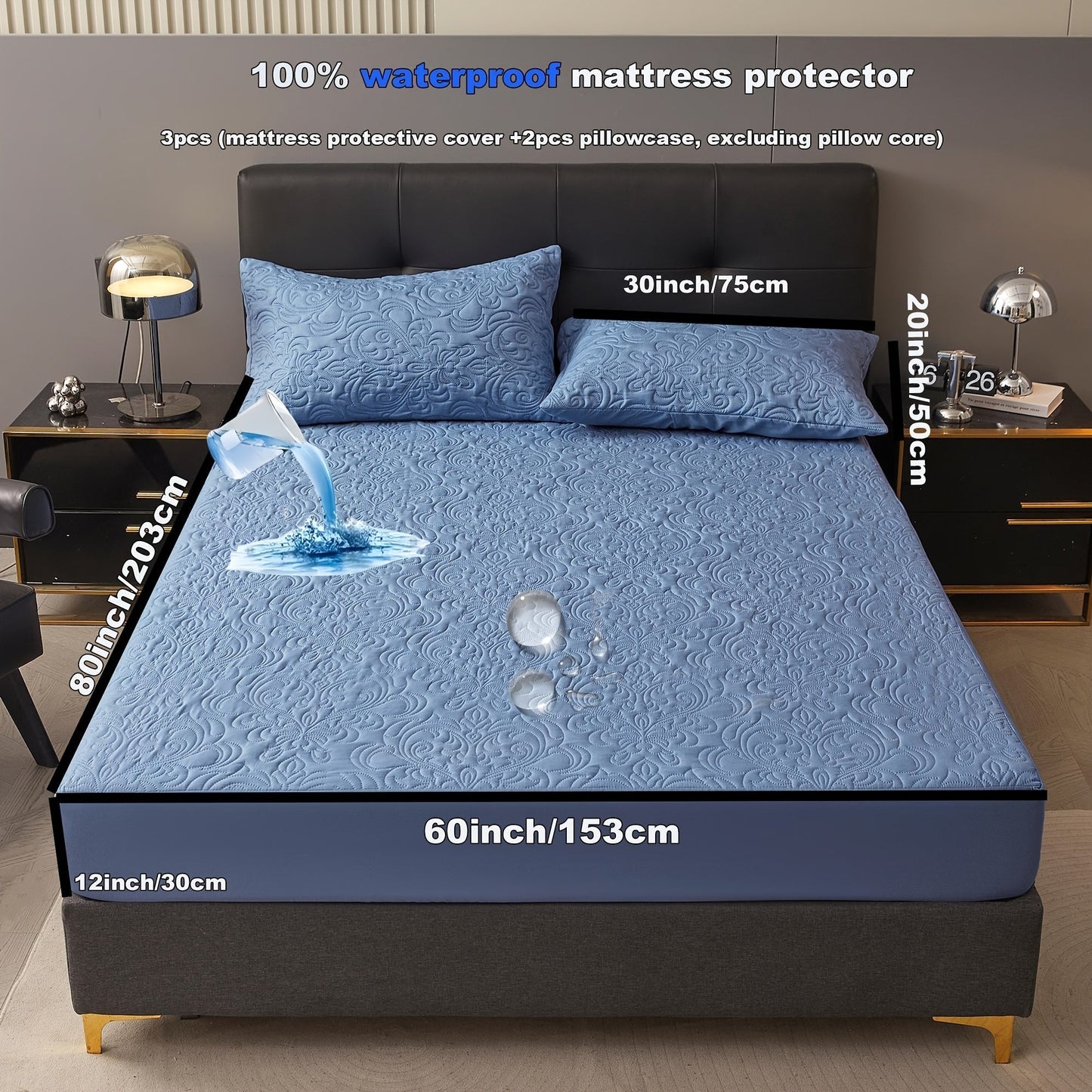 3-teiliger wasserdichter Matratzenschoner Set – Atmungsaktiv, Staubdicht, Rutschfest, Maschinenwaschbar, Spannbettlaken mit tiefem Pocket für alle Jahreszeiten