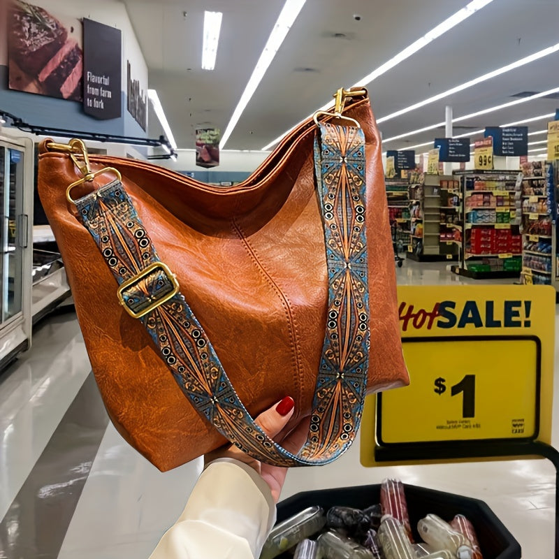 Frendorf | Breite geometrische Tasche – Große Kapazität Umhängetasche mit retro Vibe