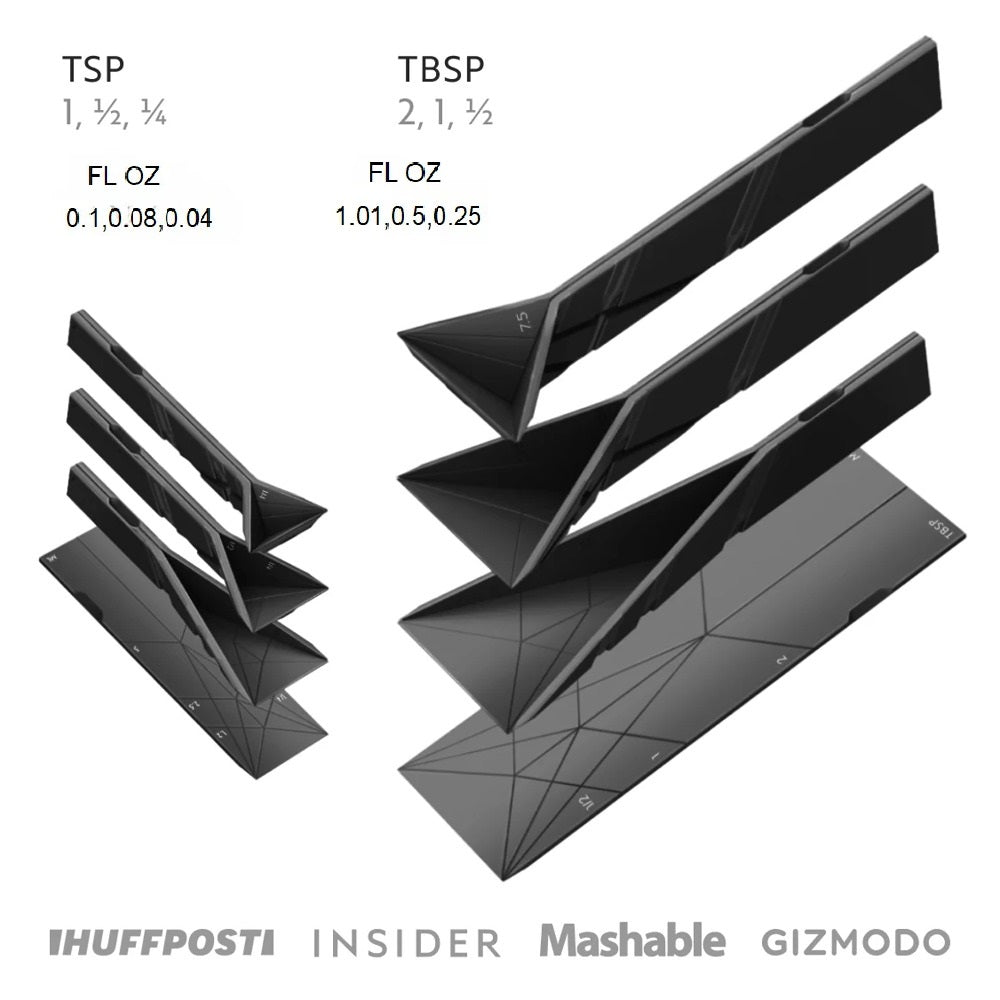 Frendorf | 3-in-1 faltende Messlöffel | TriScoop Magnetisches Design | Platzsparendes Küchenwerkzeug