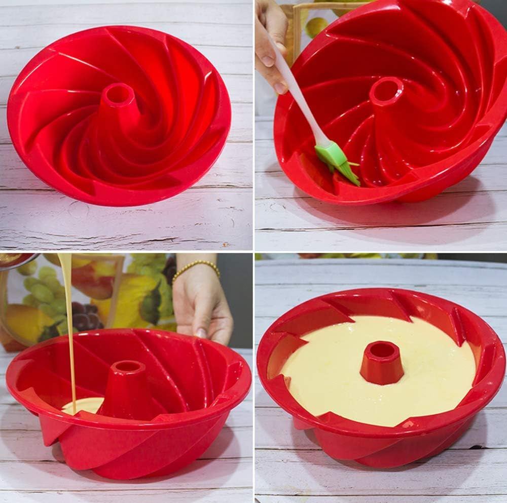 Frendorf | 6 1/2 Zoll Silikonbackformen, Grad Fluted runde Kuchenform, Antihaft-Kuchenform für Brot, Gelatine, Wackelpudding, Backwerkzeuge Kuchendekorationsplatte, Diy Backwerkzeug Rot