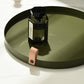 Nordic Style Ledergriff Schmiedeeisen runder Tablett Farbablageplatte Wasserglasplatte Wohnkultur