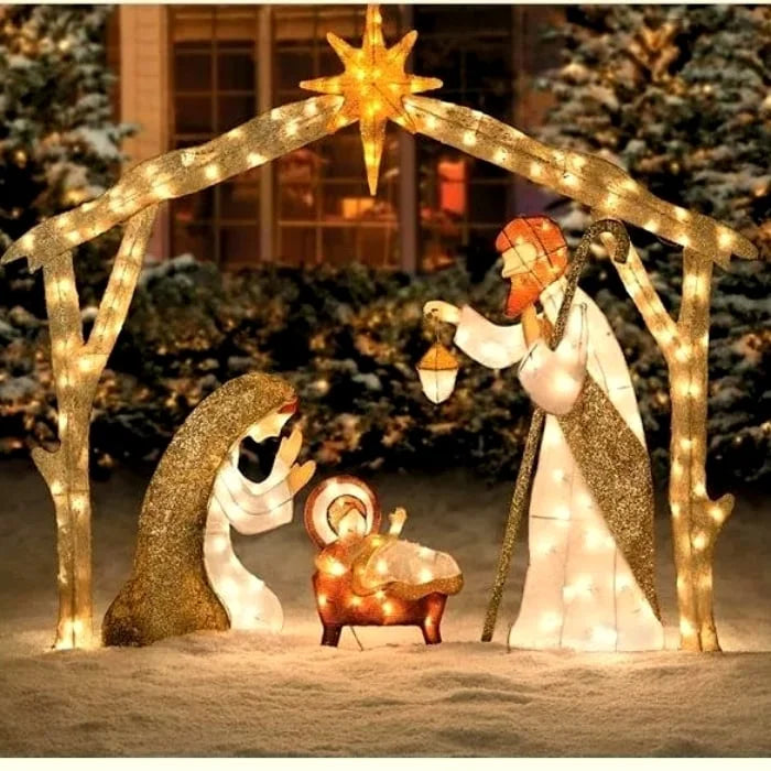 Frendorf | Weiße LED-Gartendekoration „Heilige Familie“