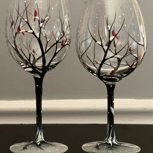 Frendorf | Vier Jahreszeiten Baum Weingläser - Hand gemalt Kunst