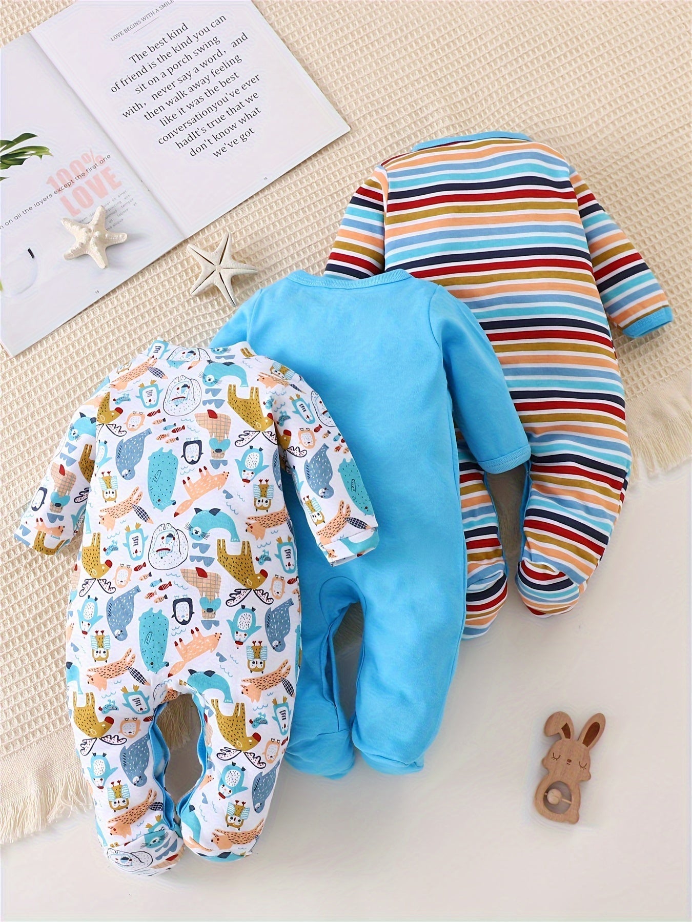 Frendorf | 3-teiliges Baby Playsuit-Set mit Tiermotiven – Lange Ärmel für Outdoor-Aktivitäten