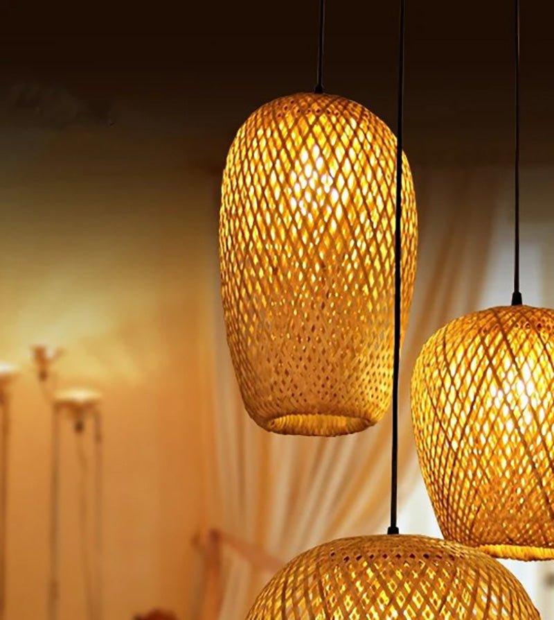 Hängende Deckenlampe aus Bambus A │ Handgefertigte Beleuchtung aus Holz und Ratten für die Inneneinrichtung