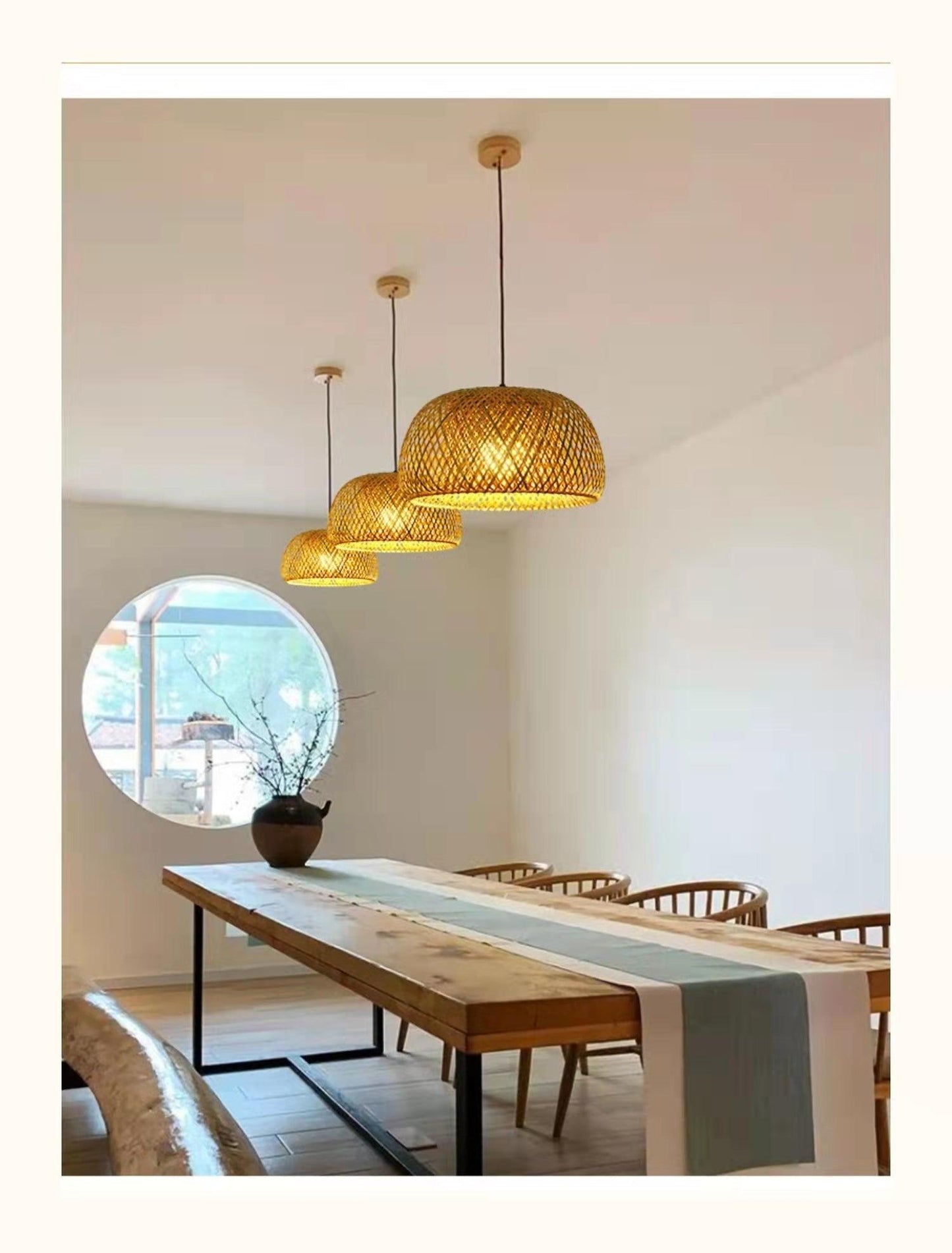 Hängende Deckenlampe aus Bambus C │ Handgefertigte Beleuchtung aus Holz und Ratten für die Inneneinrichtung