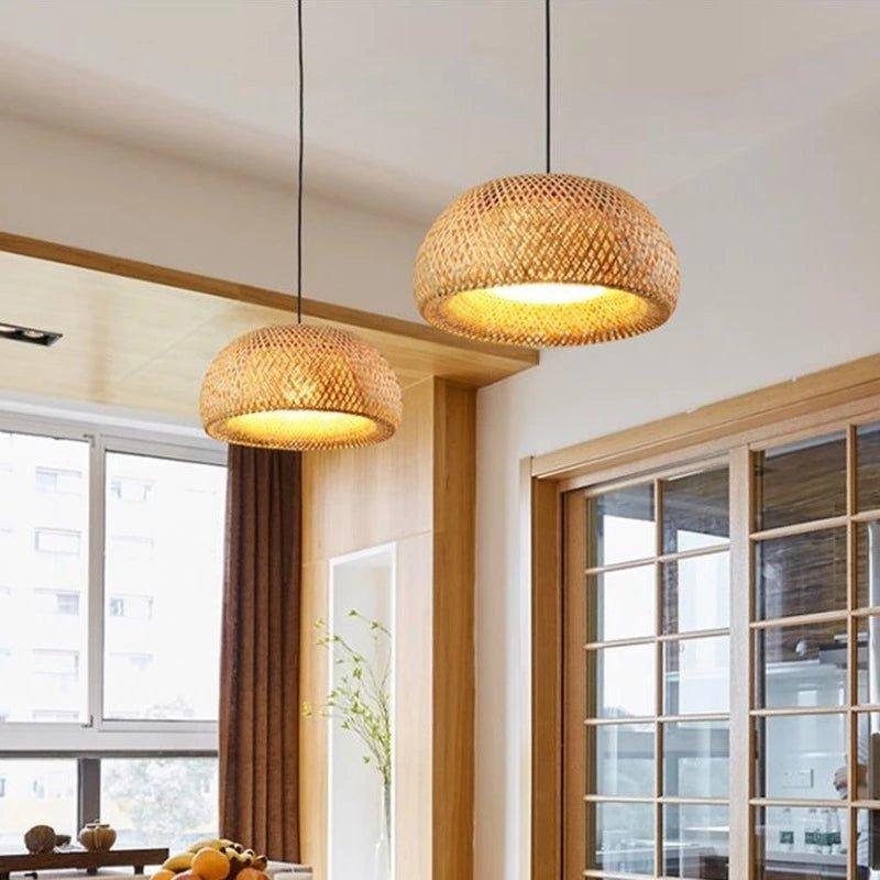 Hängende Deckenlampe aus Bambus C │ Handgefertigte Beleuchtung aus Holz und Ratten für die Inneneinrichtung