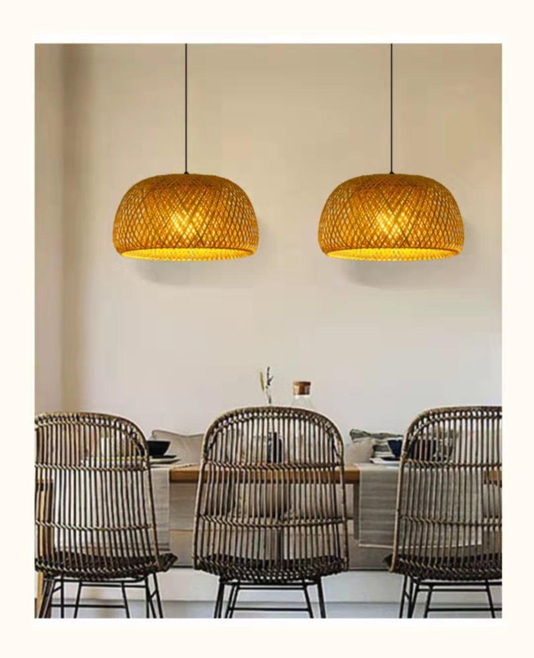 Hängende Deckenlampe aus Bambus C │ Handgefertigte Beleuchtung aus Holz und Ratten für die Inneneinrichtung