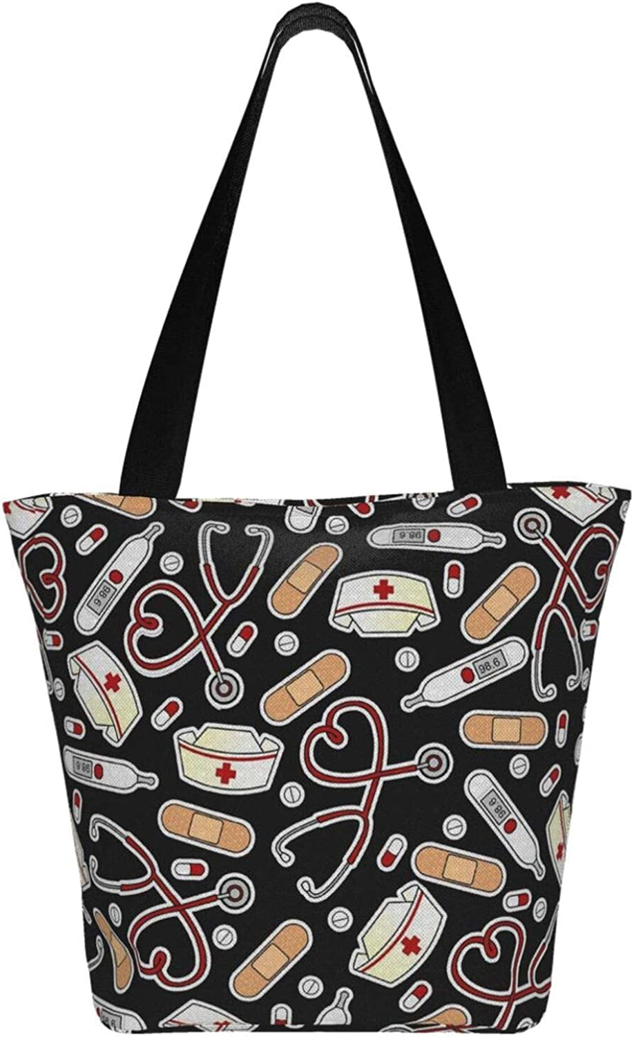 Frendorf | Antcreptson Medizinisches Thermometer Krankenschwester Hut Canvas Einkaufstasche für Frauen Reisen Arbeiten Einkaufen Lebensmittel Top-Griff Handtaschen Große Taschen Wiederverwendbare Handtaschen Baumwoll-Schultertaschen
