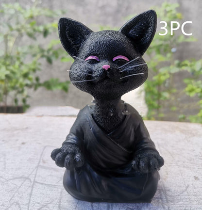 Verspielt Schwarze Buddha Katze Figur Meditation Yoga Sammlerstück Glückliche Katzen Dekor Zuhause Garten Dekoration Gartenornament