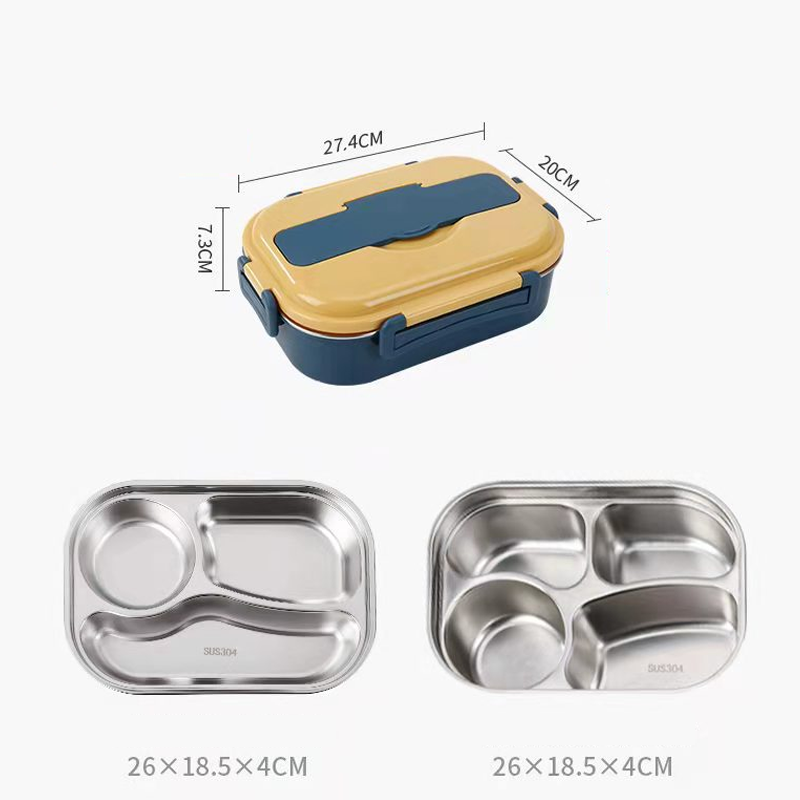 Frendorf | Thermo-Lunchbox aus Edelstahl – innen aus Edelstahl – 3 oder 4 Fächer mit Suppenschüssel – Wanduhr